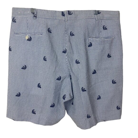 Mens Seersucker Shorts All Over Sailboat Print Size 40 Blue Cotton Nautical Golf - Picture 3 of 6